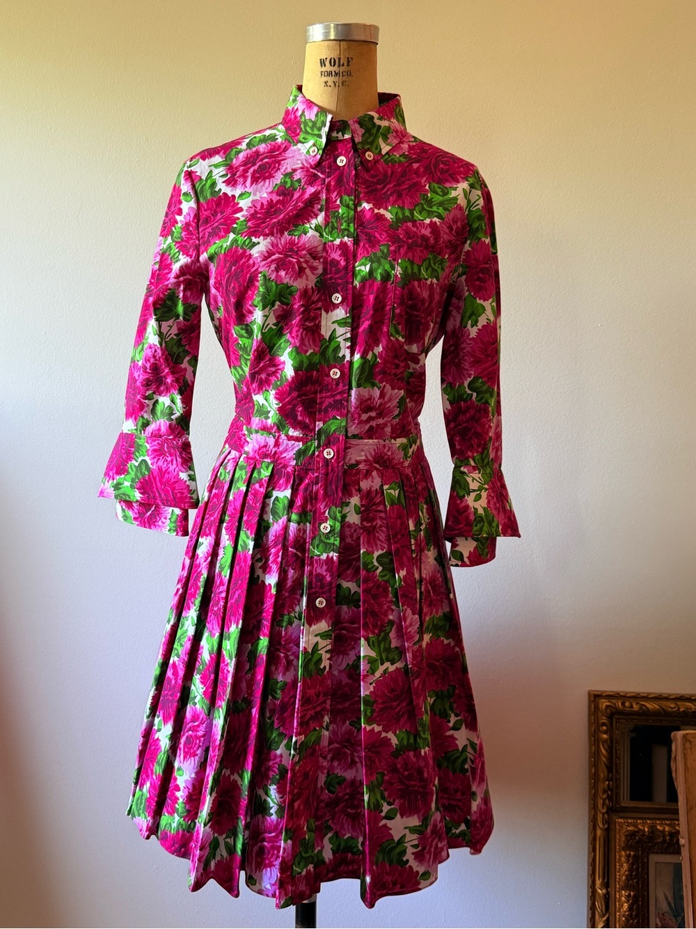 Michael Kors Collection Floral Pink and Green Pleated Skater Dress - Picture 3 of 8